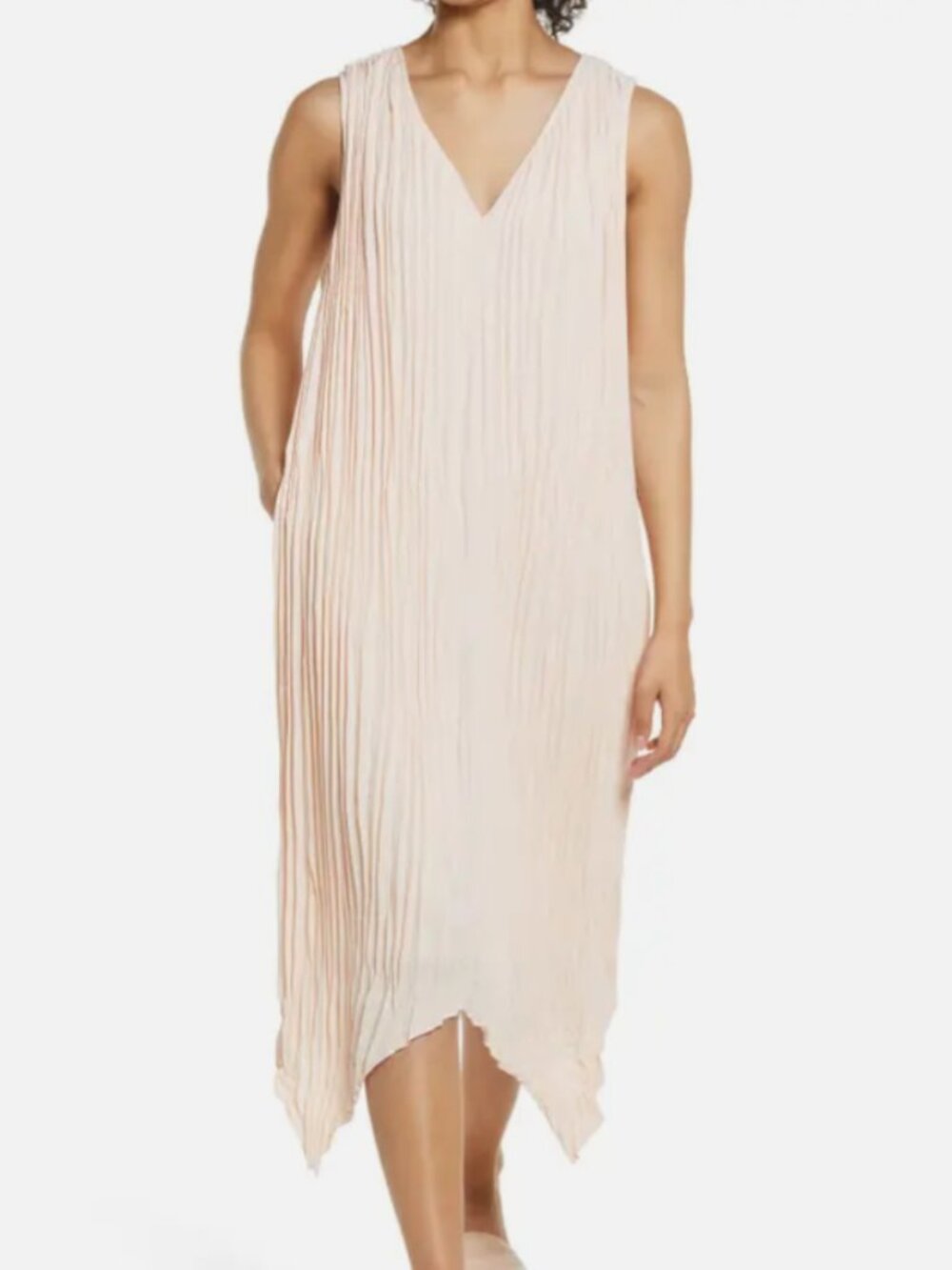 NWT Nordstrom Nordstrom Beige Bisque Accordion Pleated Handkerchief Hem Midi XL